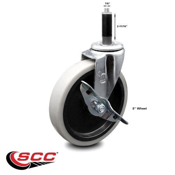 Service Caster 5 Inch Thermoplastic Rubber Wheel 7/8 Inch Expanding Stem Caster with Brake SCC-EX05S510-TPRS-SLB-78 - main